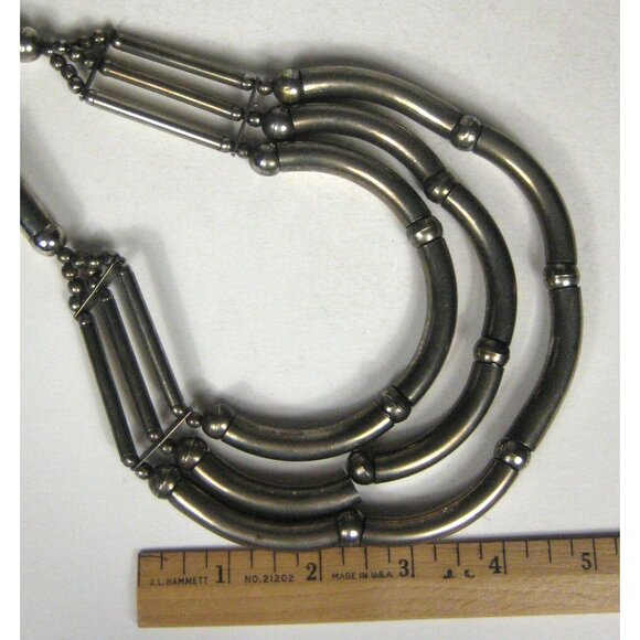 Necklace 24in Jewelry Vintage Silvertone Beaded Statement Multi Strand Statement - Picture 5 of 6